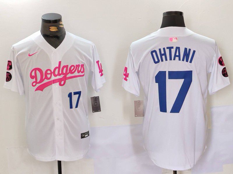 Men Los Angeles Dodgers 17 Ohtani White pink joint name 2024 Nike MLB Jersey style 3